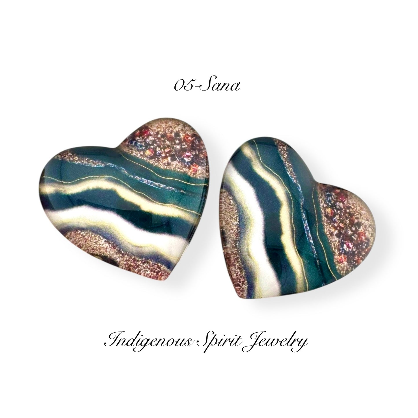 Glass Heart Flat Back Cabochons - Green Collection