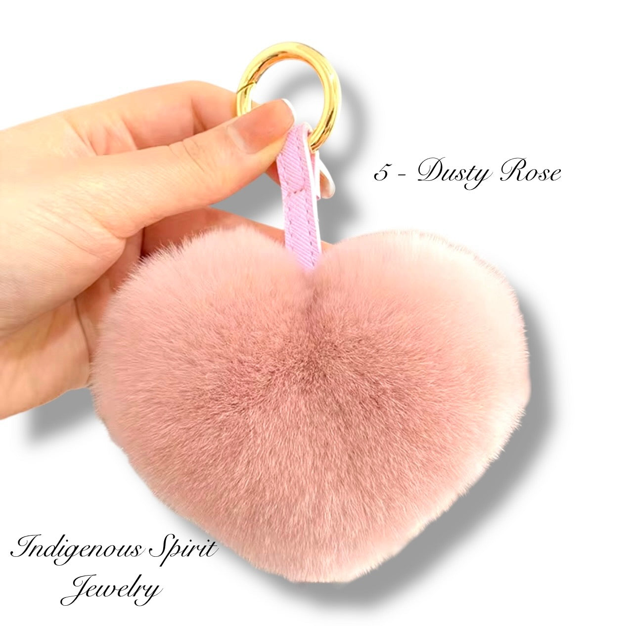 Heart Shaped Rabbit Fur Pom Pom Keychain