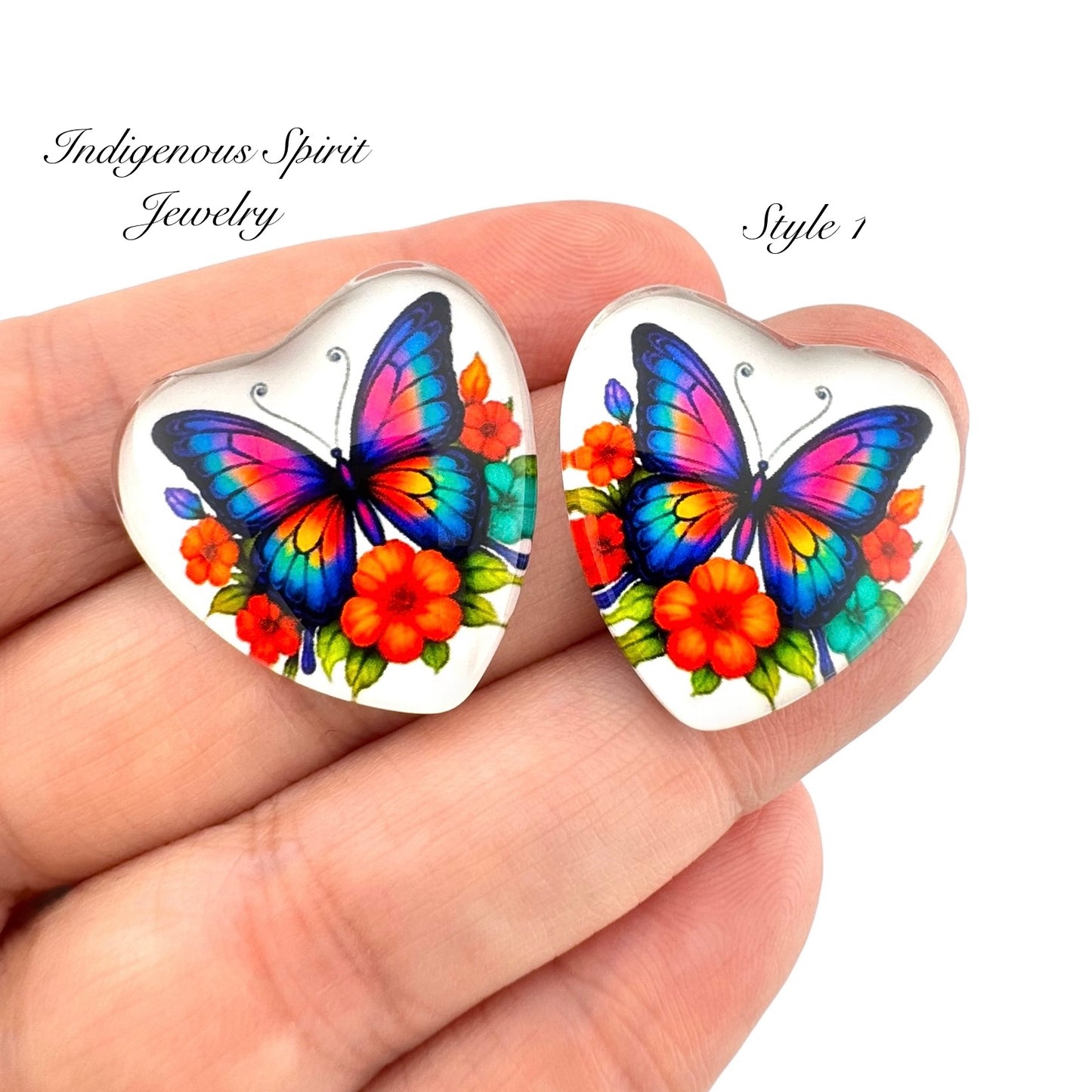 Fancy Butterfly Series Glass Heart Cabochons