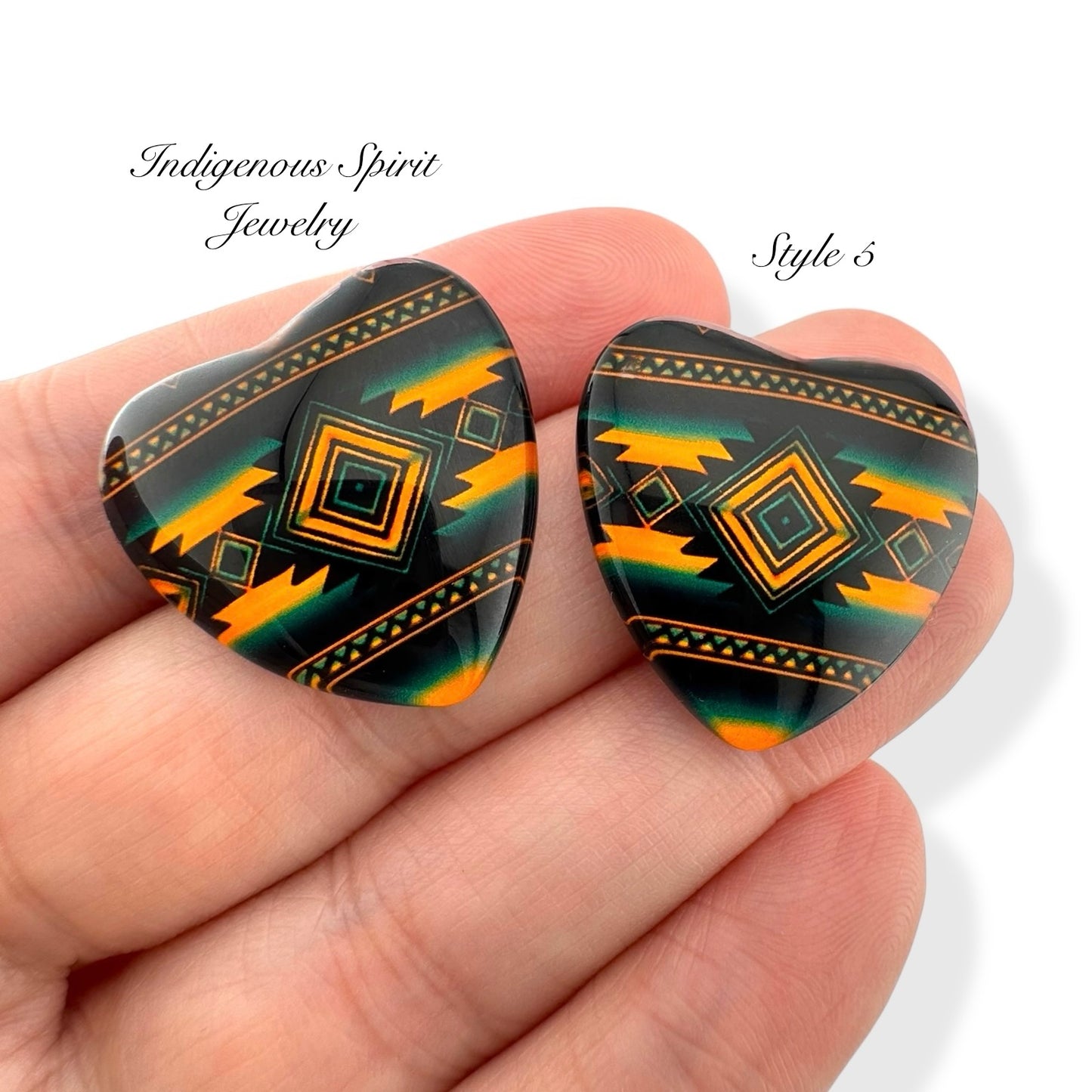 Navajo Inspired Pattern Glass Heart Cabochons