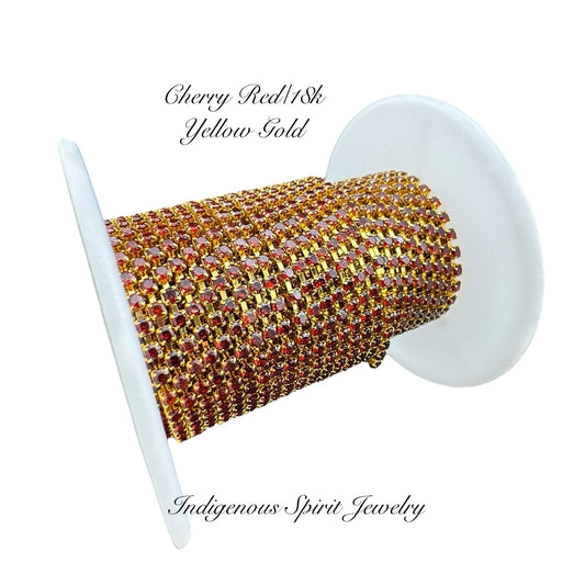 Cherry Red/18k Yellow Gold SS6 Circle Style Cubic Zirconia Banding
