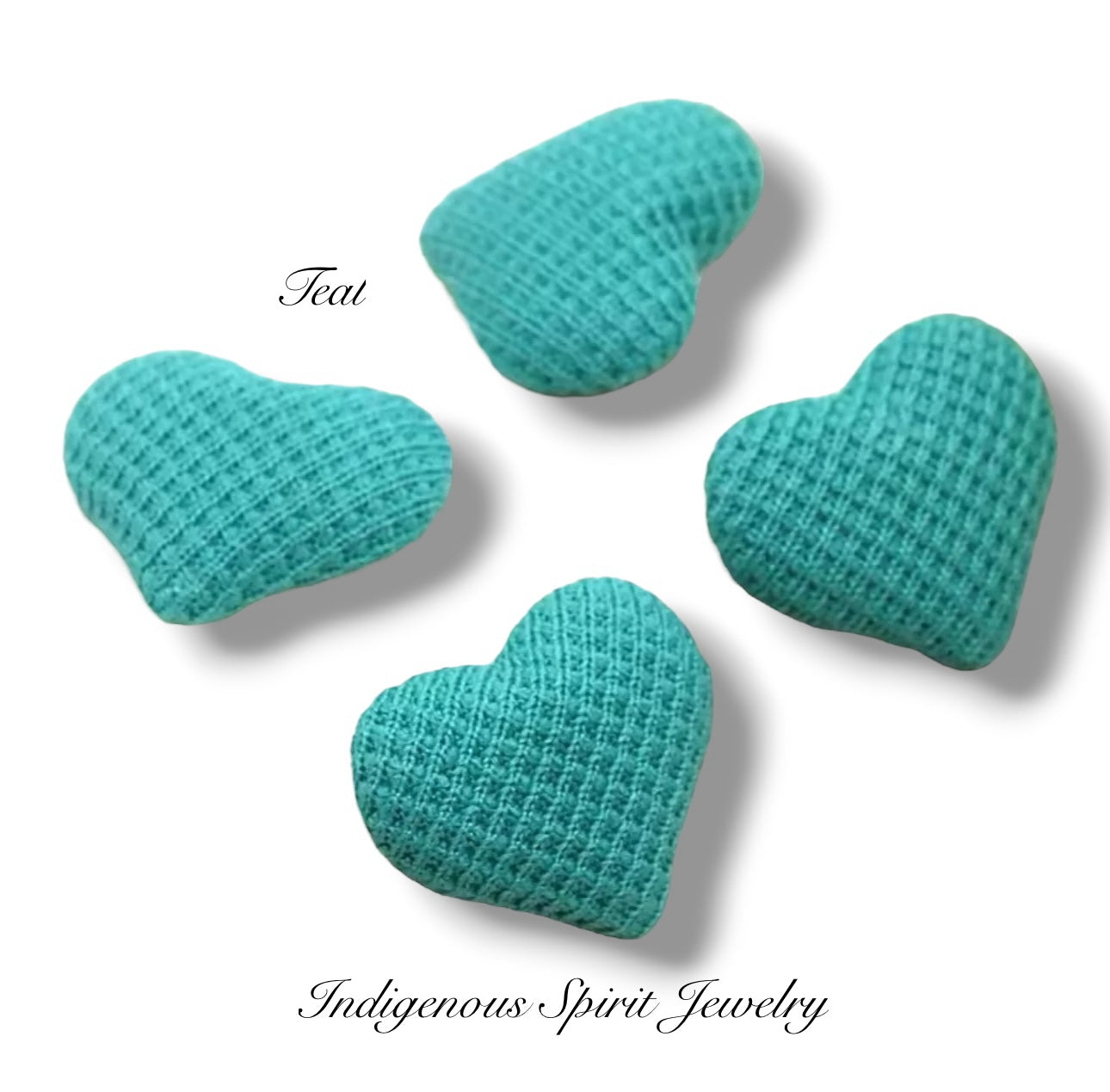 Embossed Plain Plaid, Heart Shaped Fabric Covered Cabochons