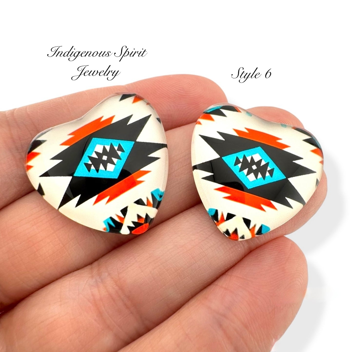Navajo Inspired Pattern Glass Heart Cabochons