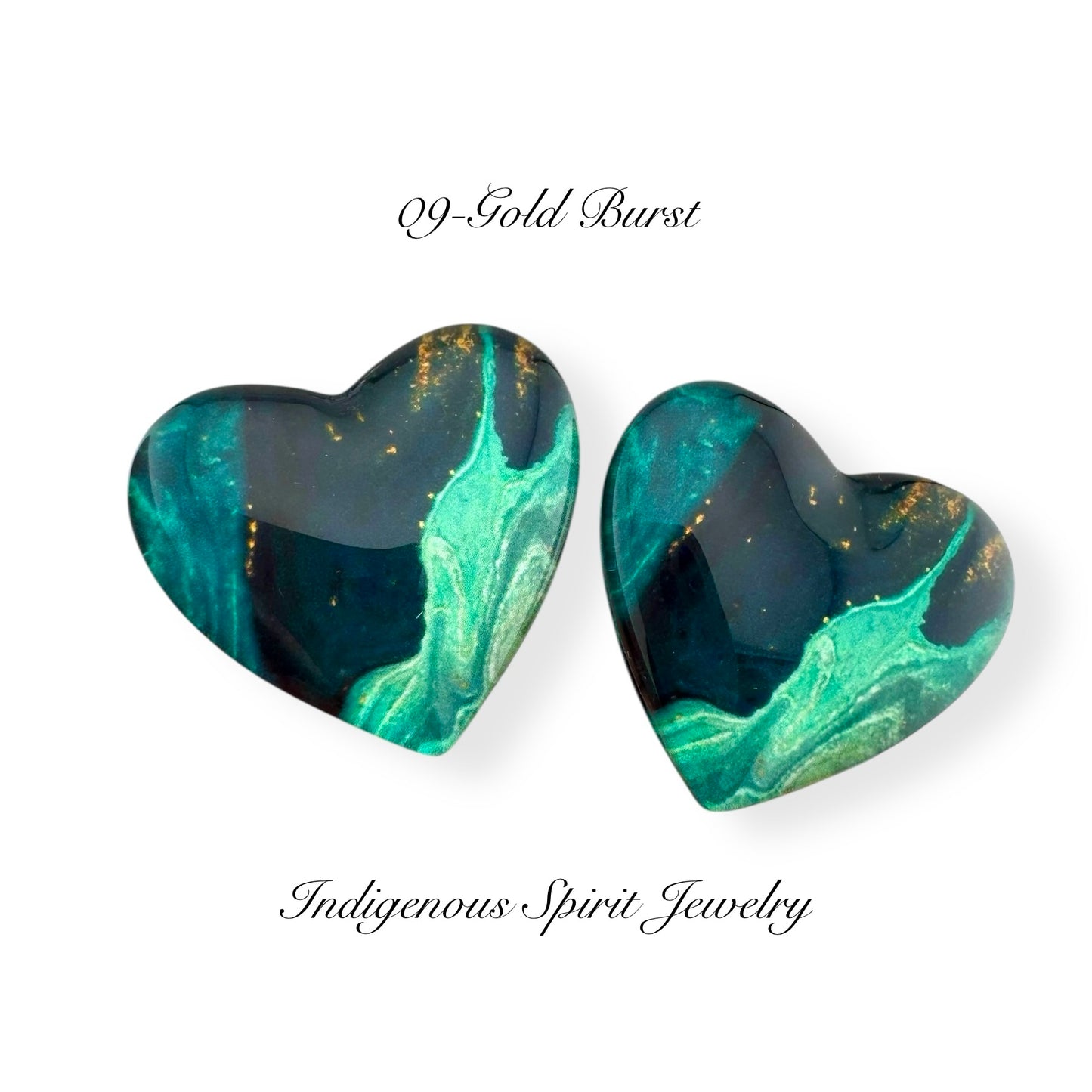 Glass Heart Flat Back Cabochons - Green Collection