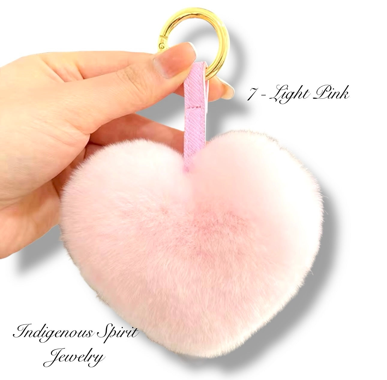 Heart Shaped Rabbit Fur Pom Pom Keychain