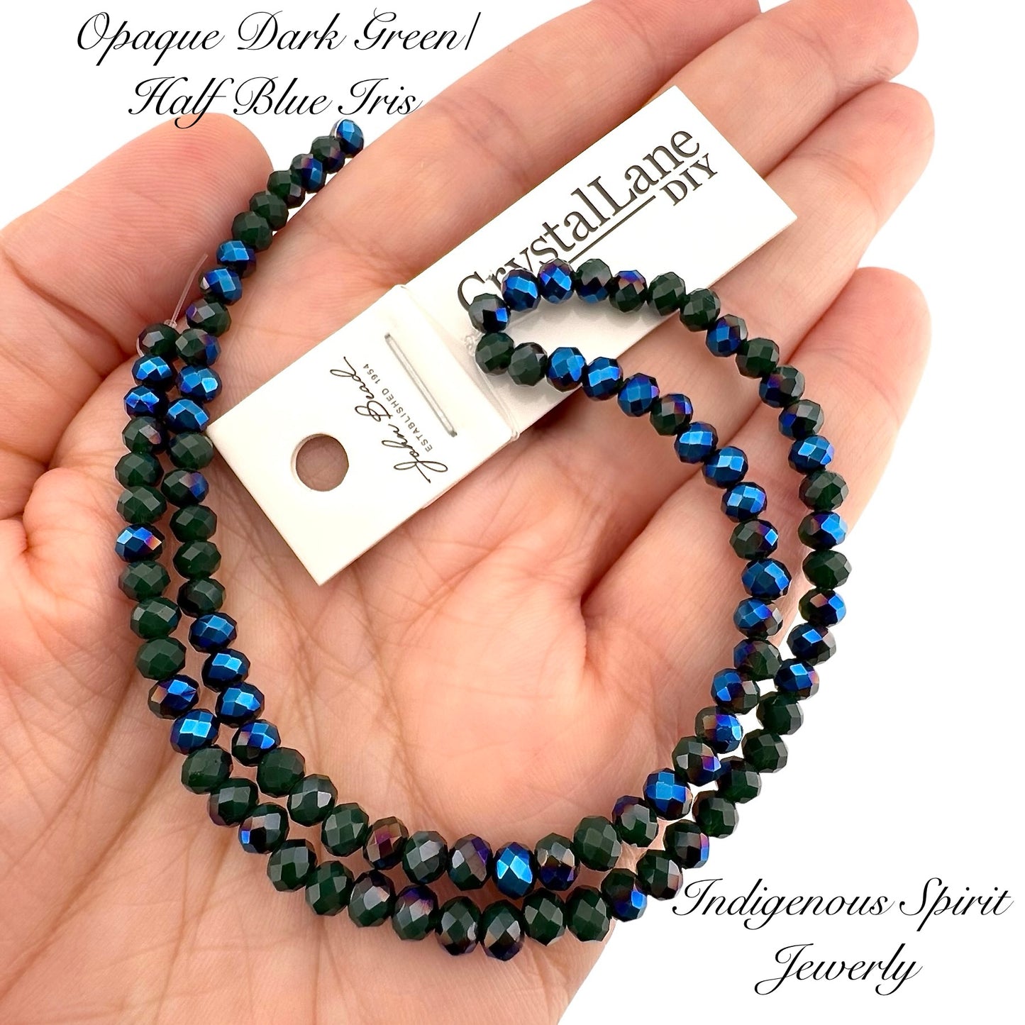 Opaque Dark Green/Half Blue Iris - Crystal Lane (3mm x 4mm)