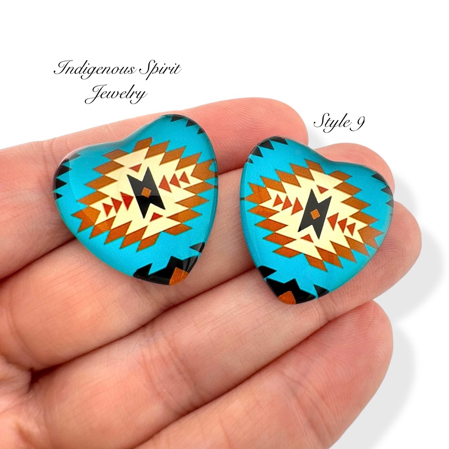 Navajo Inspired Pattern Glass Heart Cabochons