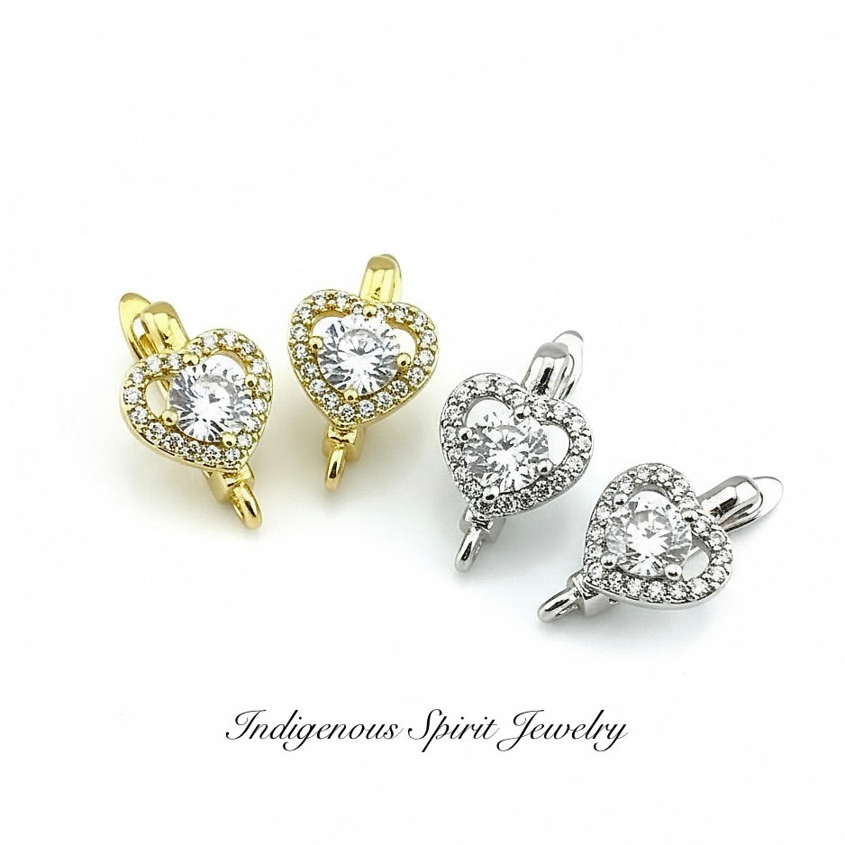 Heart Shaped 18k Gold Plated, Cubic Zircon Findings