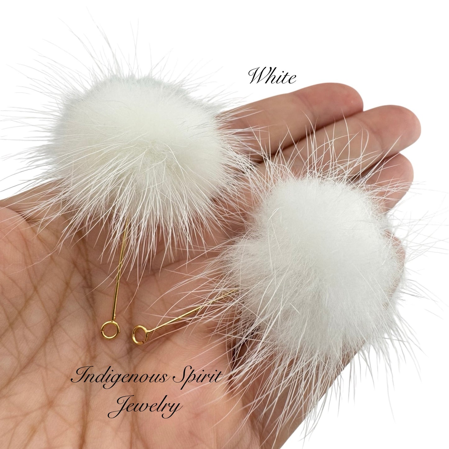 Mink Fur Balls on Long Eye Pins