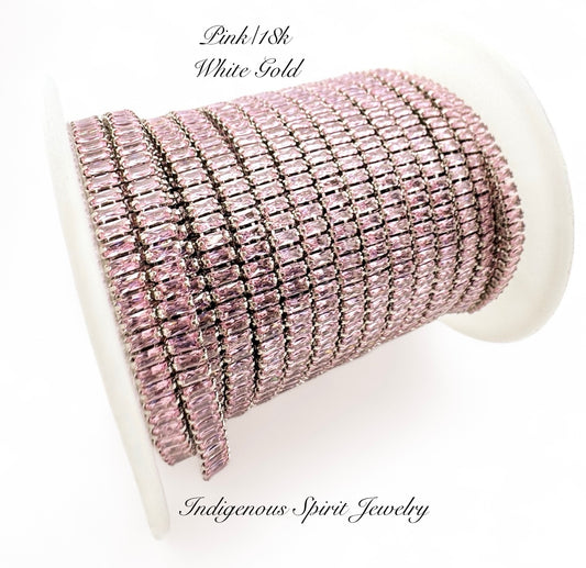 Pink/18k White Gold Plated Baguette Cubic Zirconia Banding