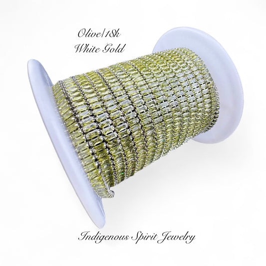 Olive/18k White Gold Plated Baguette Cubic Zirconia Banding