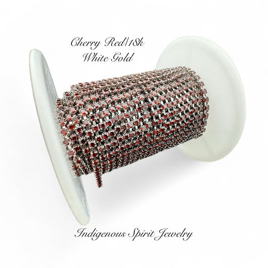 Cherry Red/18k White Gold SS6 Circle Style Cubic Zirconia Banding