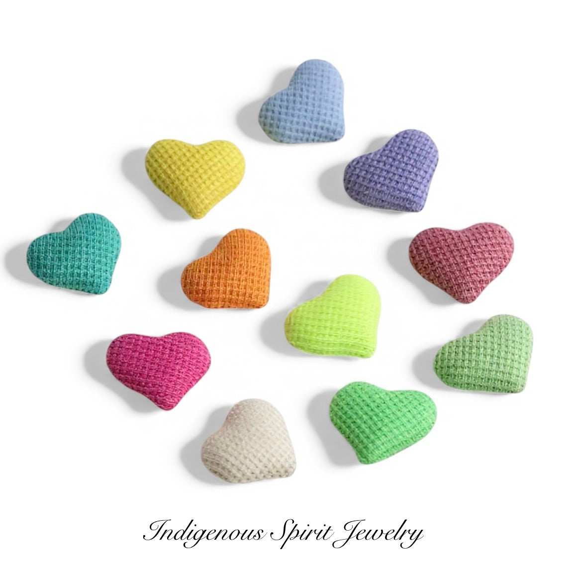 Embossed Plain Plaid, Heart Shaped Fabric Covered Cabochons