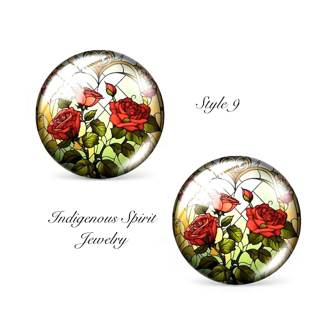 Stained Glass Rose Glass Cabochons (18mm)