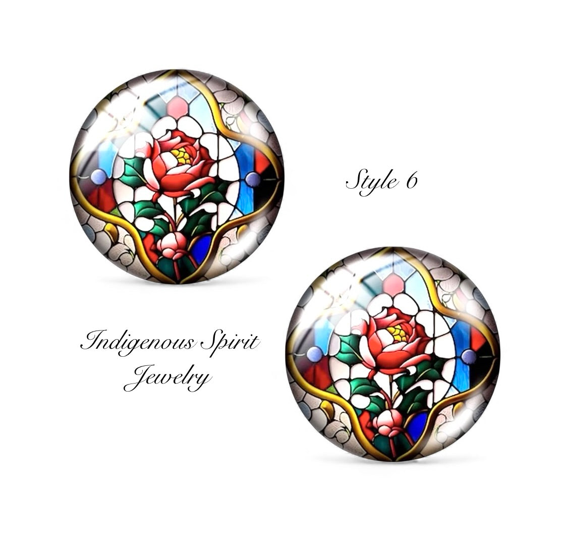 Stained Glass Rose Glass Cabochons (18mm)