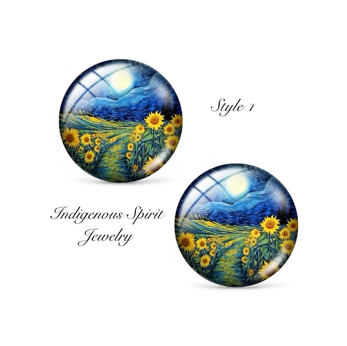 Starry Night Van Gough Inspired Glass Cabochons (18mm)