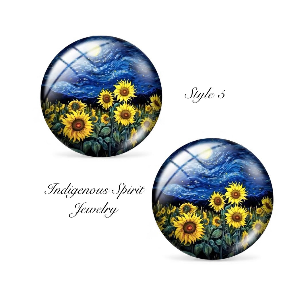 Starry Night Van Gough Inspired Glass Cabochons (18mm)