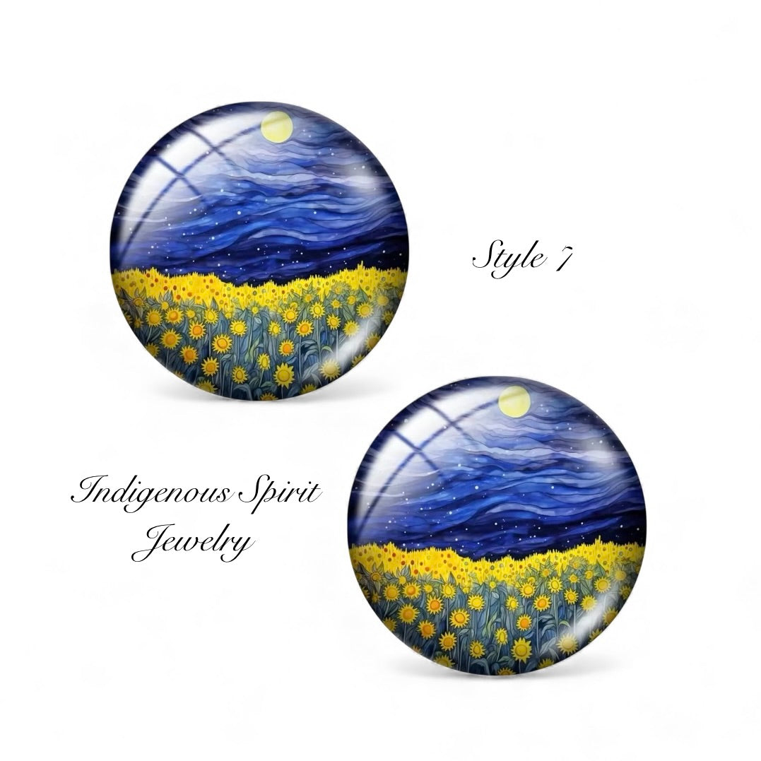 Starry Night Van Gough Inspired Glass Cabochons (18mm)