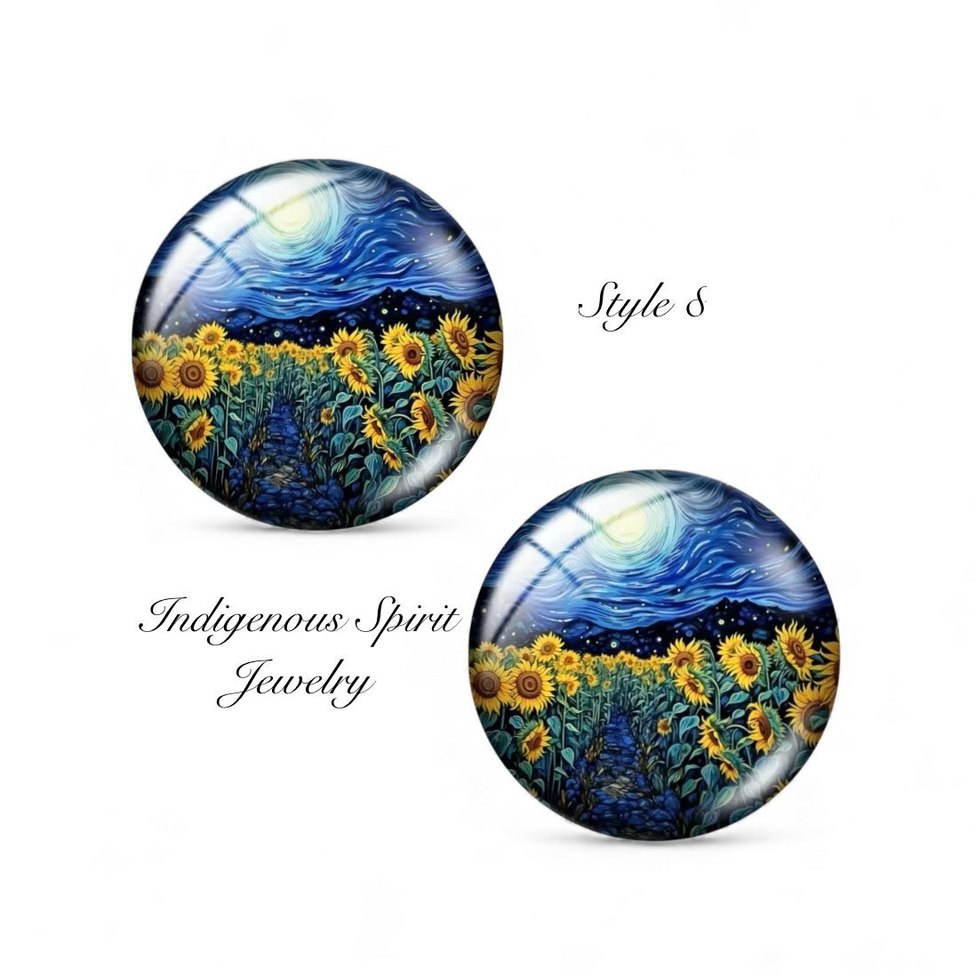 Starry Night Van Gough Inspired Glass Cabochons (18mm)