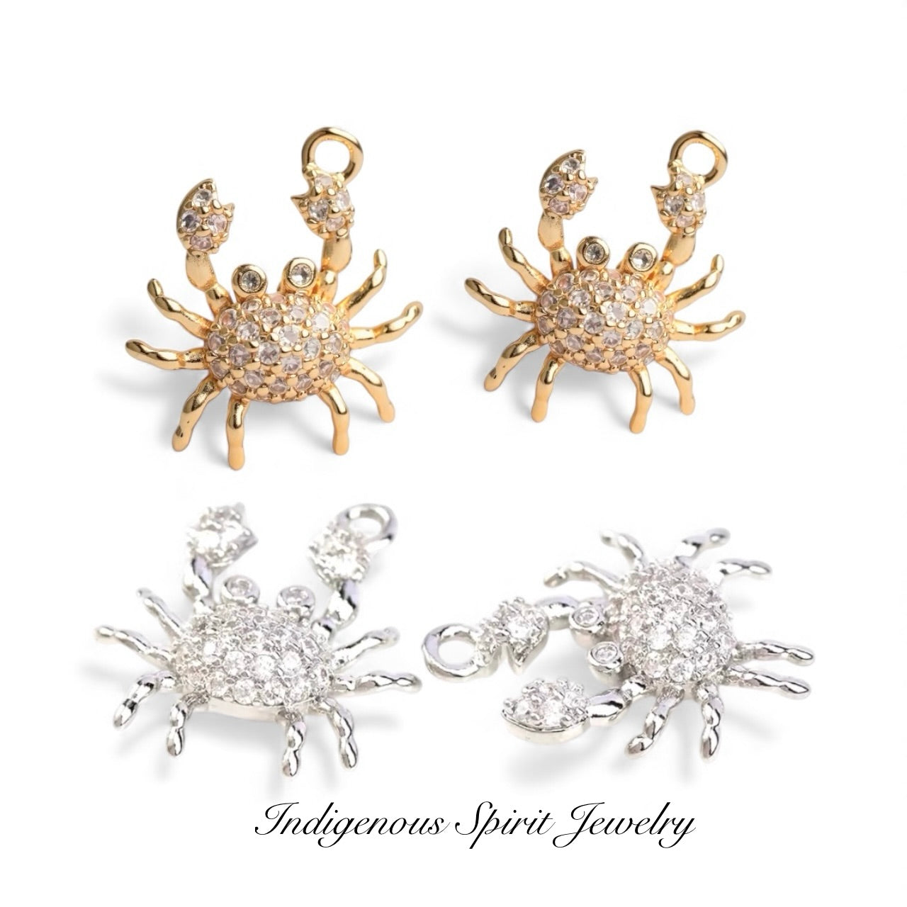 Crab Charms with Zircon Crystals