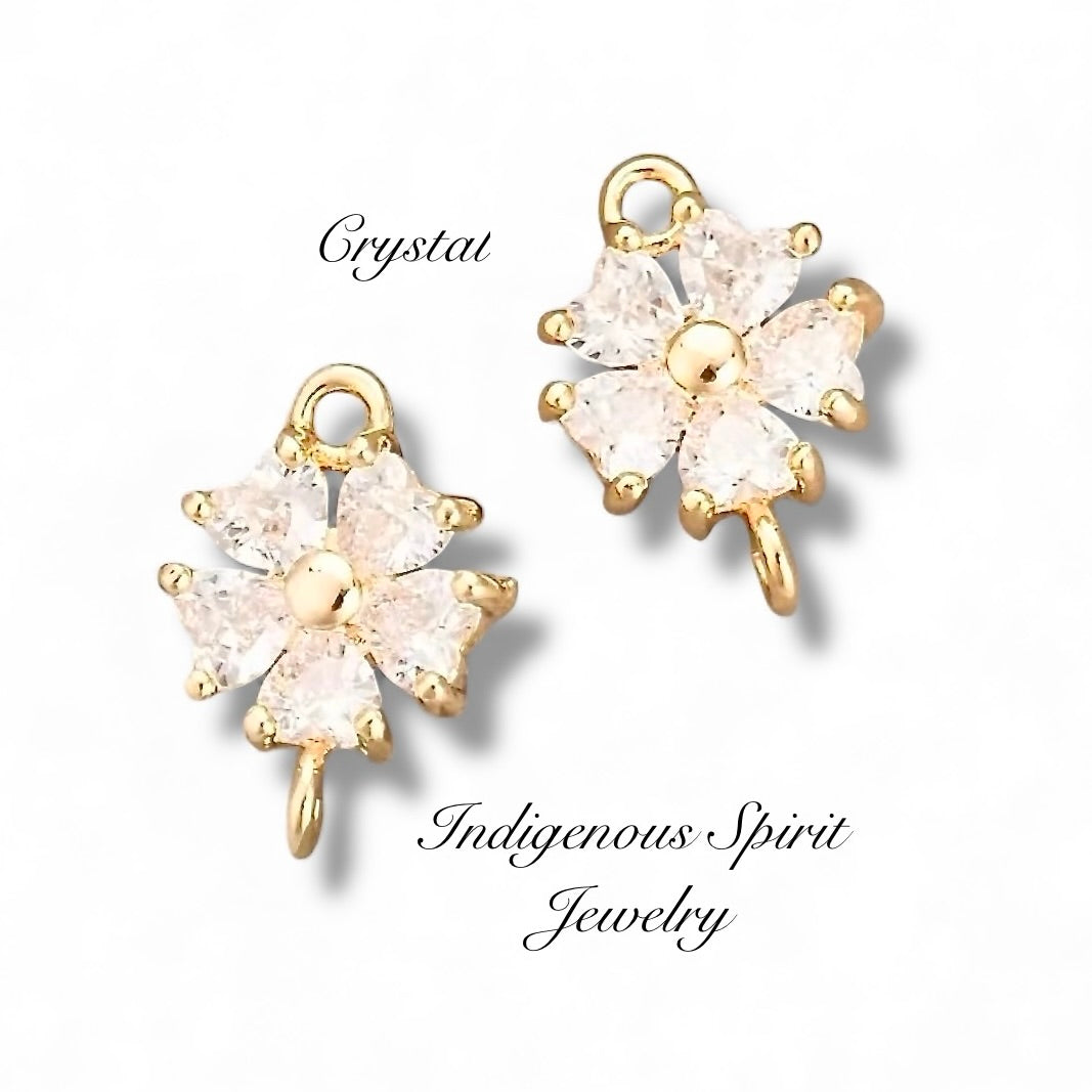 18k Gold Plated (Flower Style 2) Connector Charms With Zircon Stones