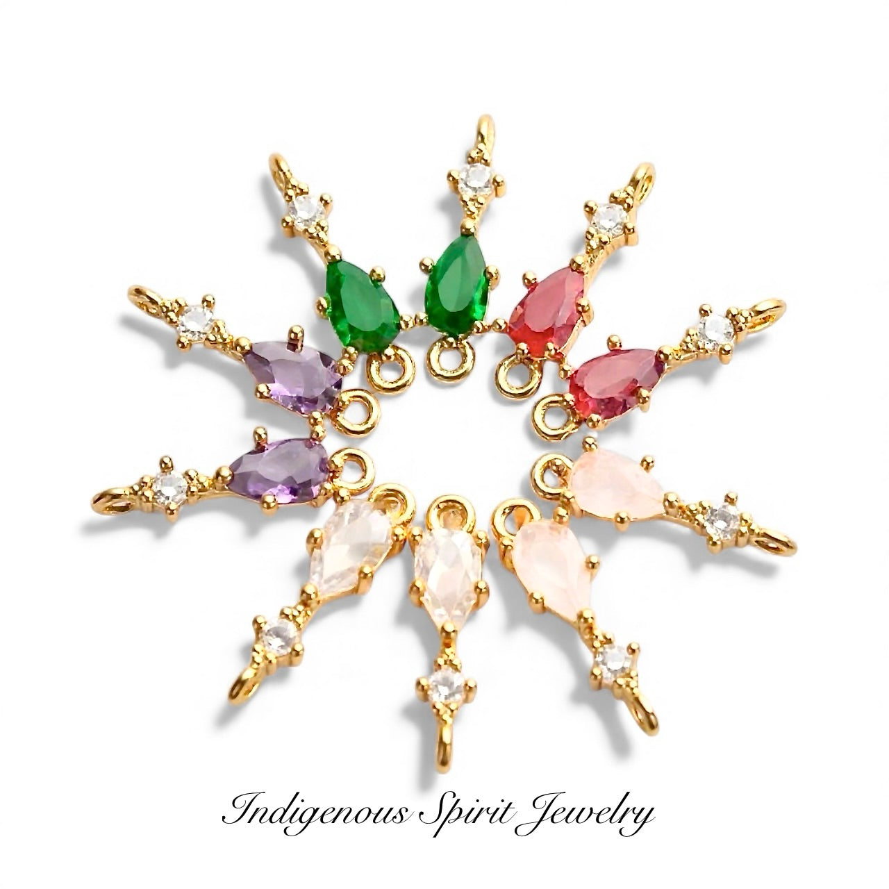 18k Gold Plated Teardrop Charm Connectors with Zircon Stones