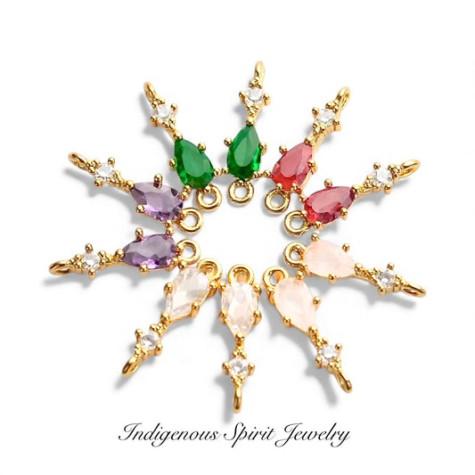18k Gold Plated Teardrop Charm Connectors with Zircon Stones