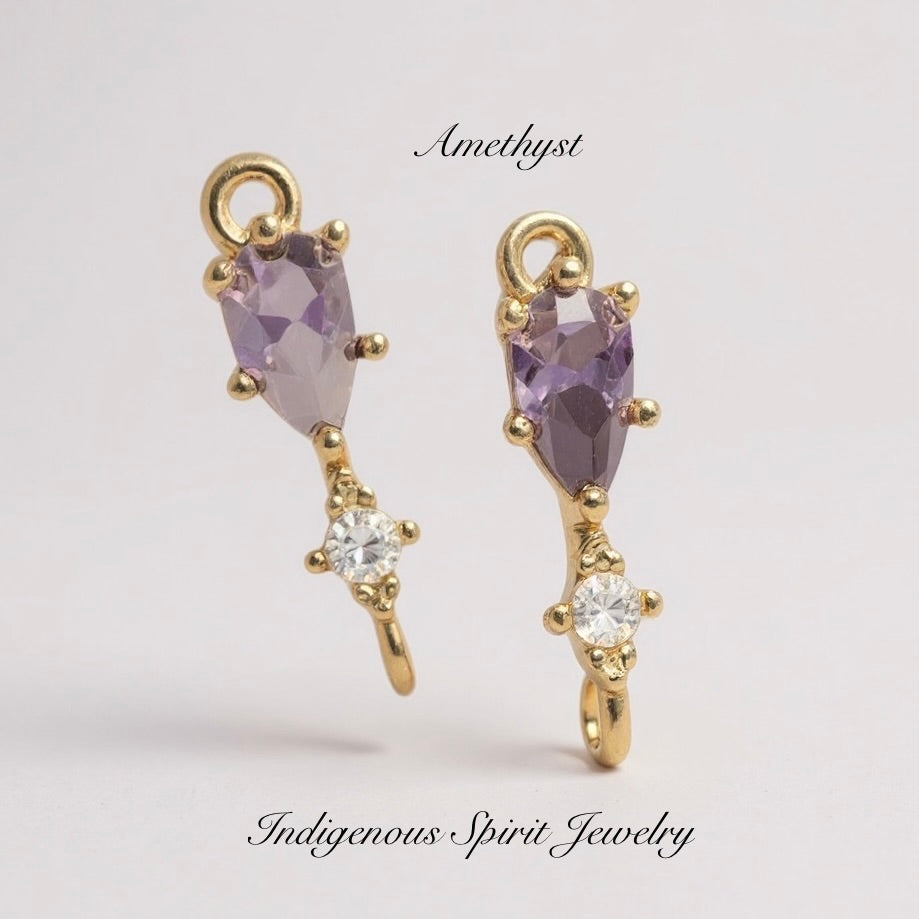 18k Gold Plated Teardrop Charm Connectors with Zircon Stones
