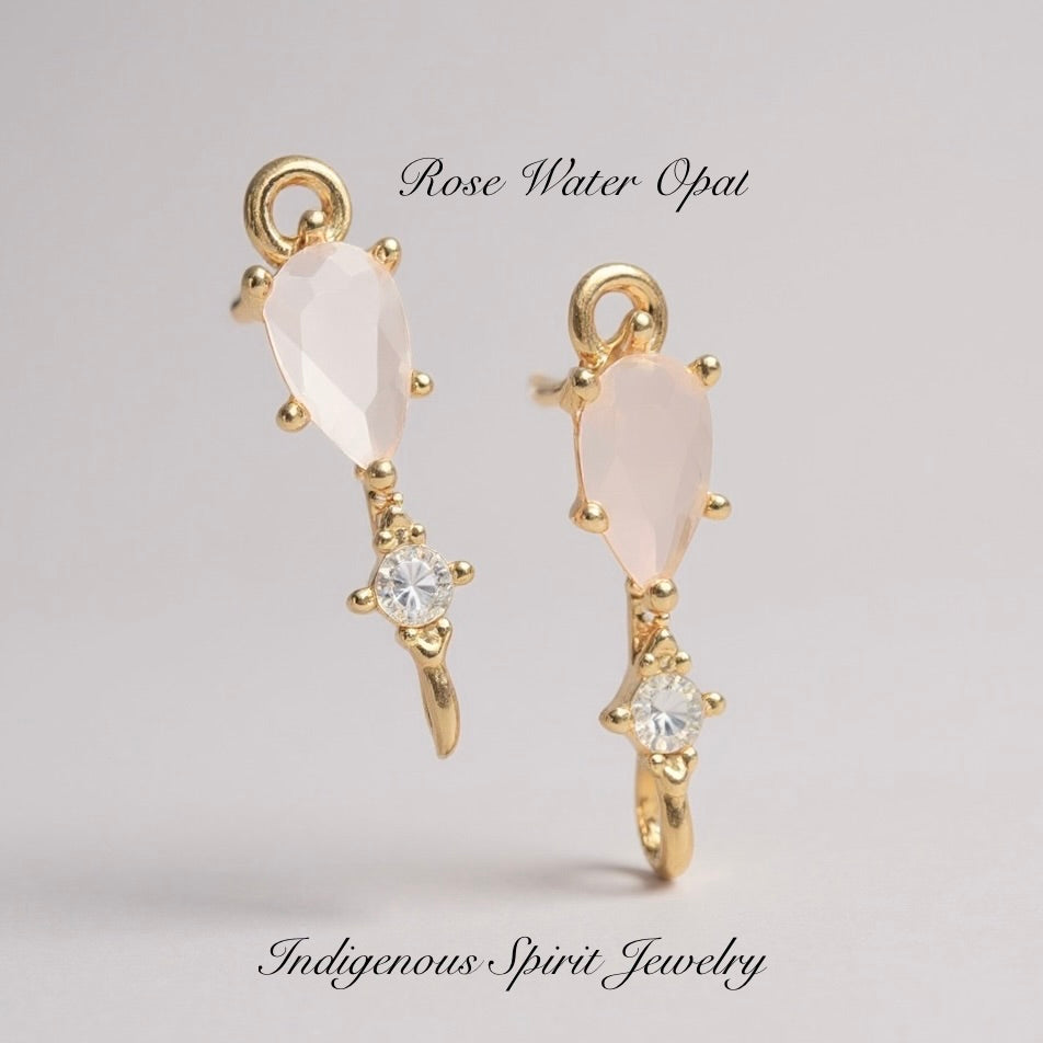 18k Gold Plated Teardrop Charm Connectors with Zircon Stones