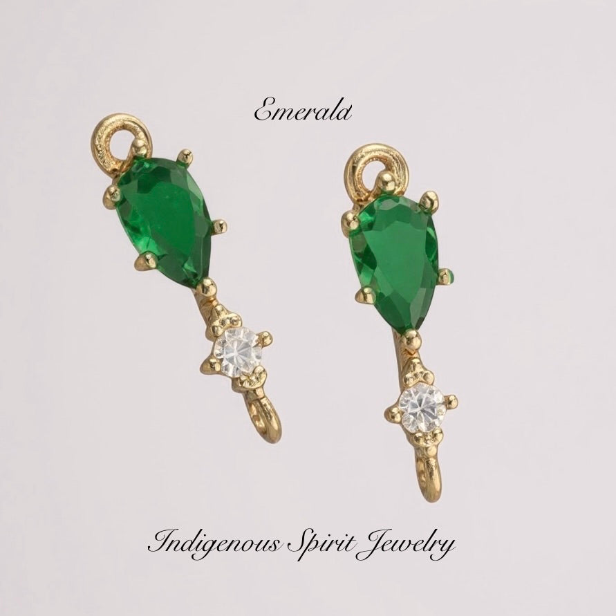 18k Gold Plated Teardrop Charm Connectors with Zircon Stones