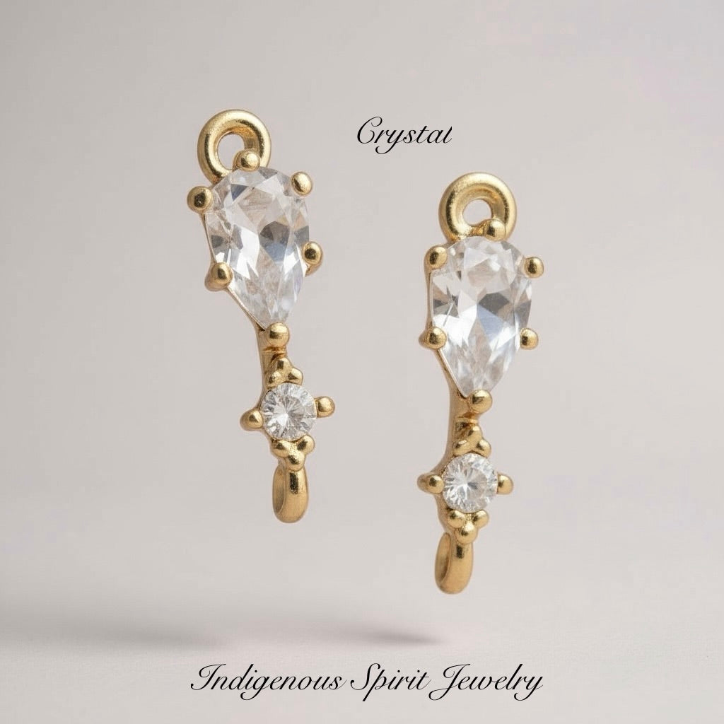 18k Gold Plated Teardrop Charm Connectors with Zircon Stones