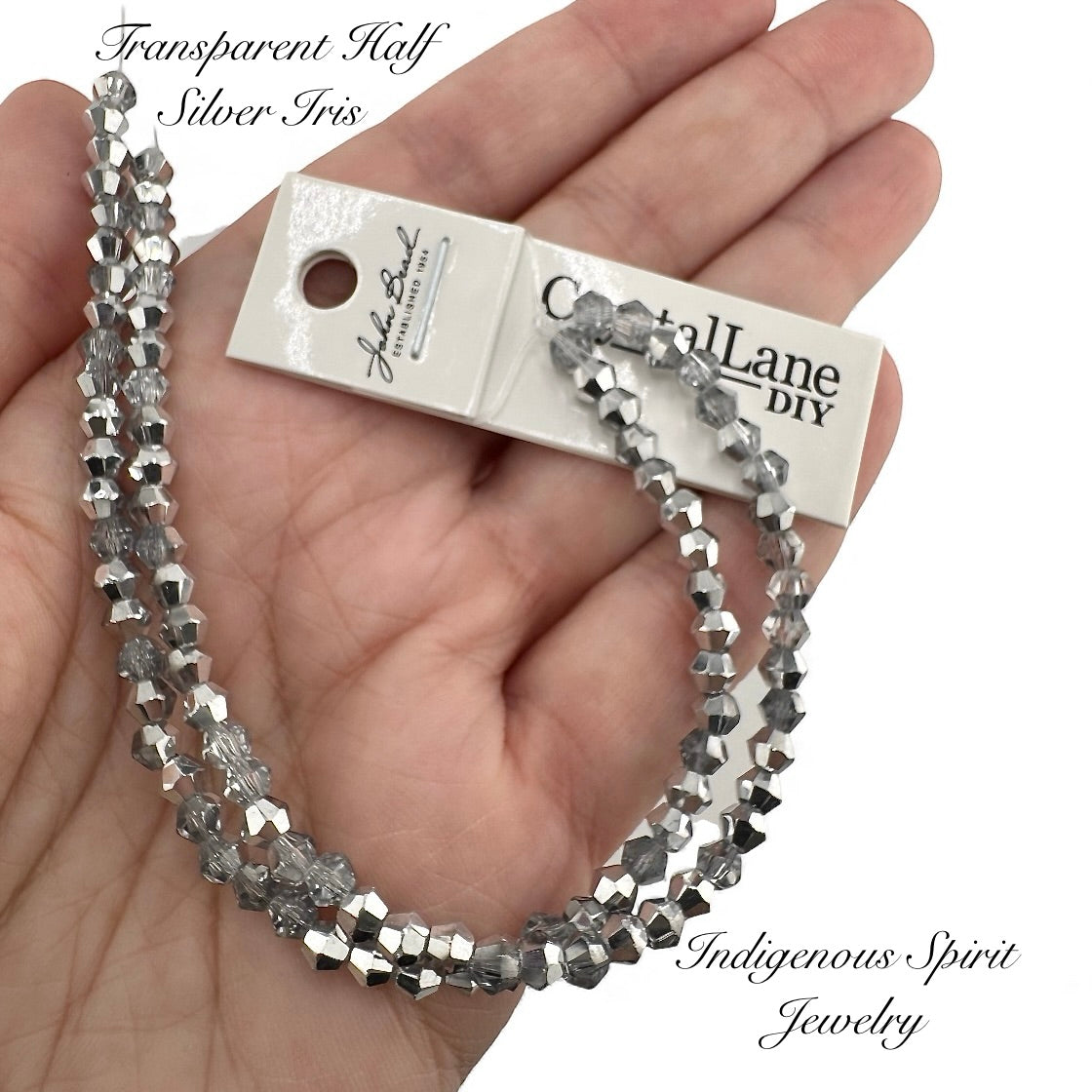 4mm Transparent Half Silver Iris Bicones - Crystal Lane