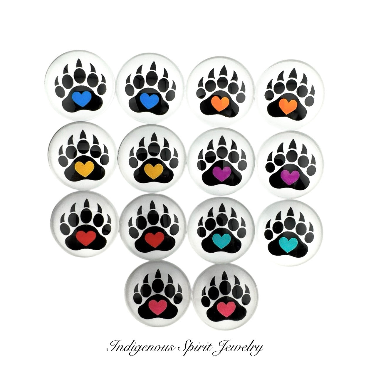 18mm Bear Paw with Hearts Glass Cabochons