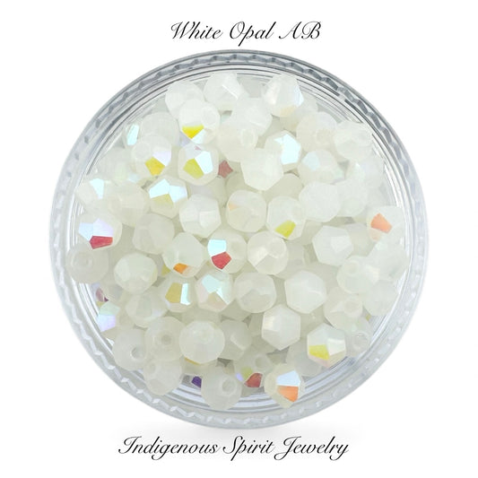 White Opal AB Fancy Glass Bicone Beads - Value Beads