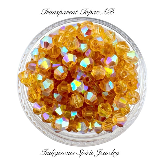 Transparent Topaz AB Fancy Glass Bicone Beads - Value Beads