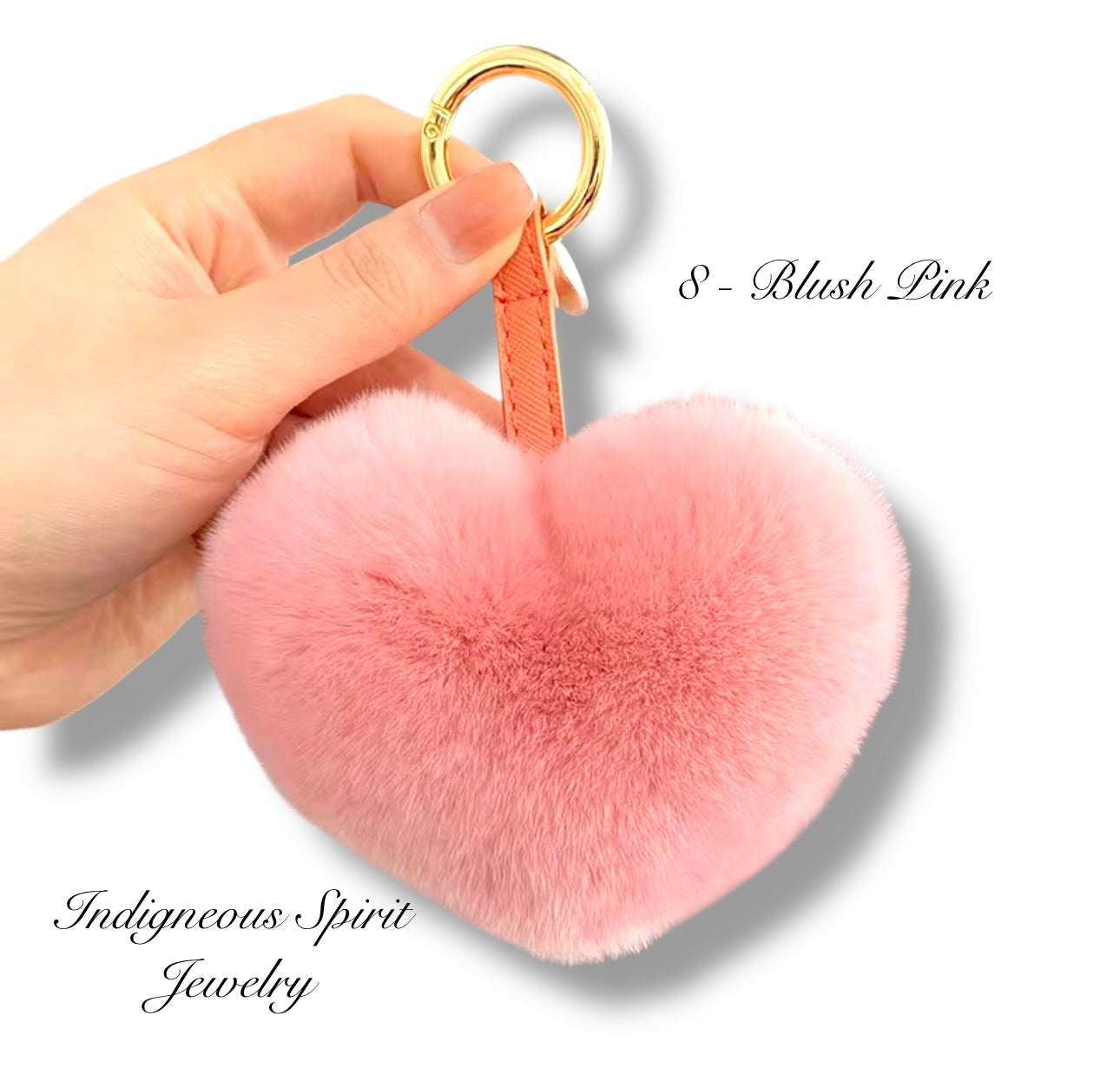 Heart Shaped Rabbit Fur Pom Pom Keychain
