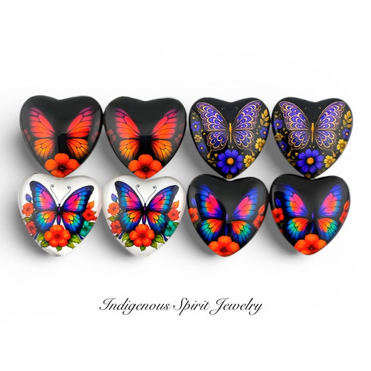 Fancy Butterfly Series Glass Heart Cabochons