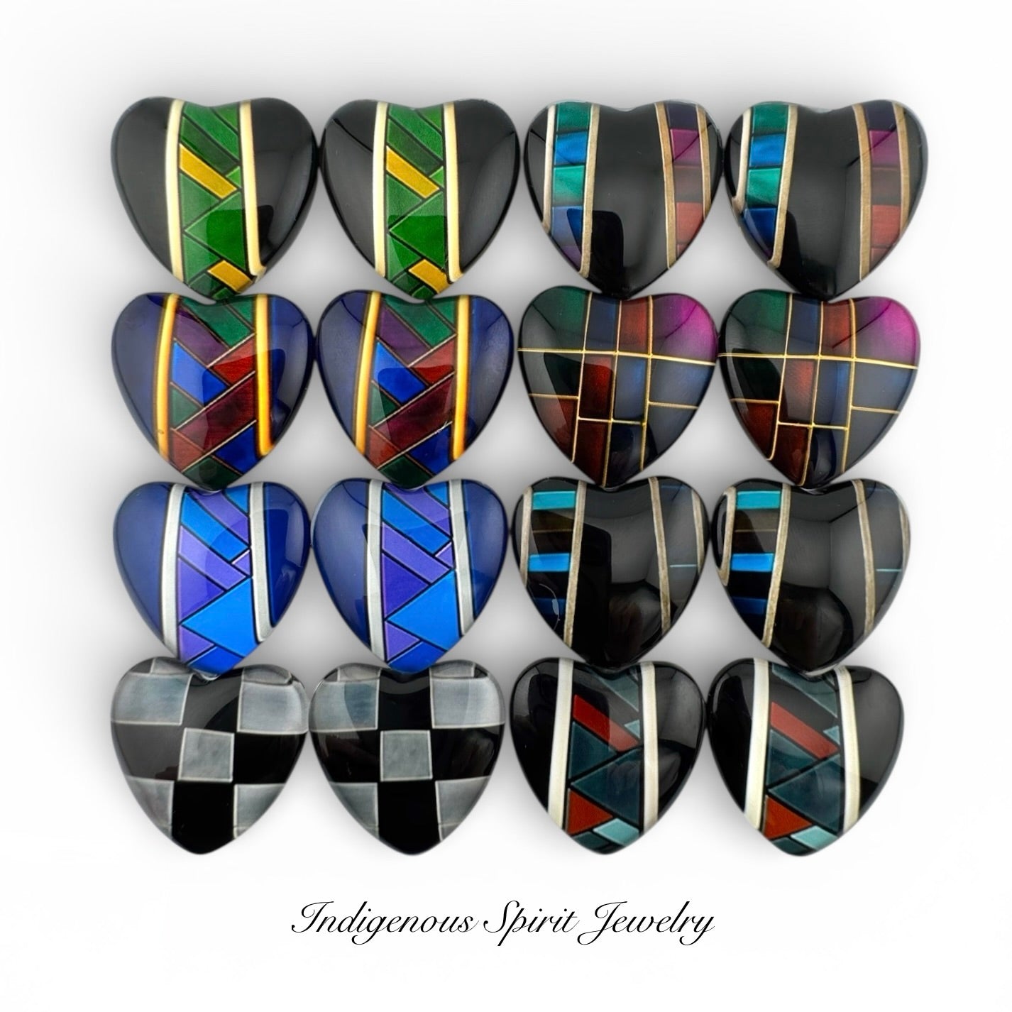Slab Inlay Inspired Glass Heart Cabochons - Set 2