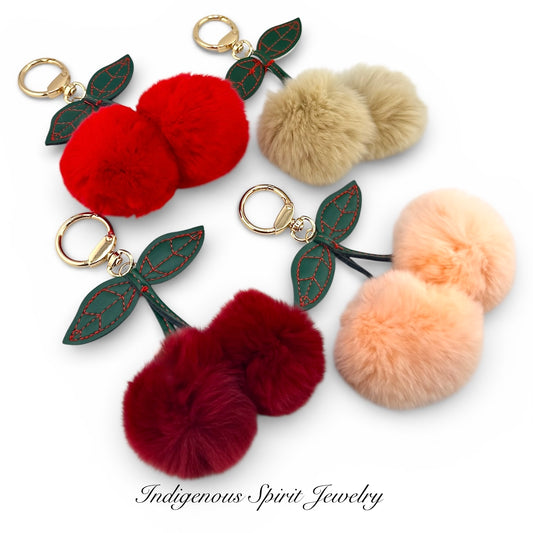 Cherry Shaped Rabbit Fur Pom Pom Keychain