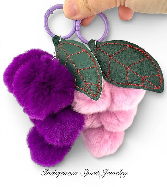Grape Bunch Rabbit Fur Pom Pom Keychain