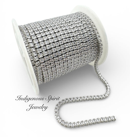 2.5 Square Crystal 18k White Gold Plated Cubic Zirconia Banding