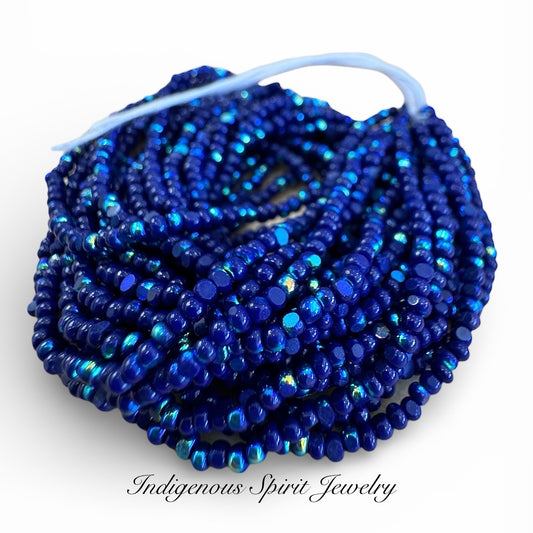 Patina Opaque Dark Blue Navy AB - 2-Cut Charlotte Cut Beads (11/0)