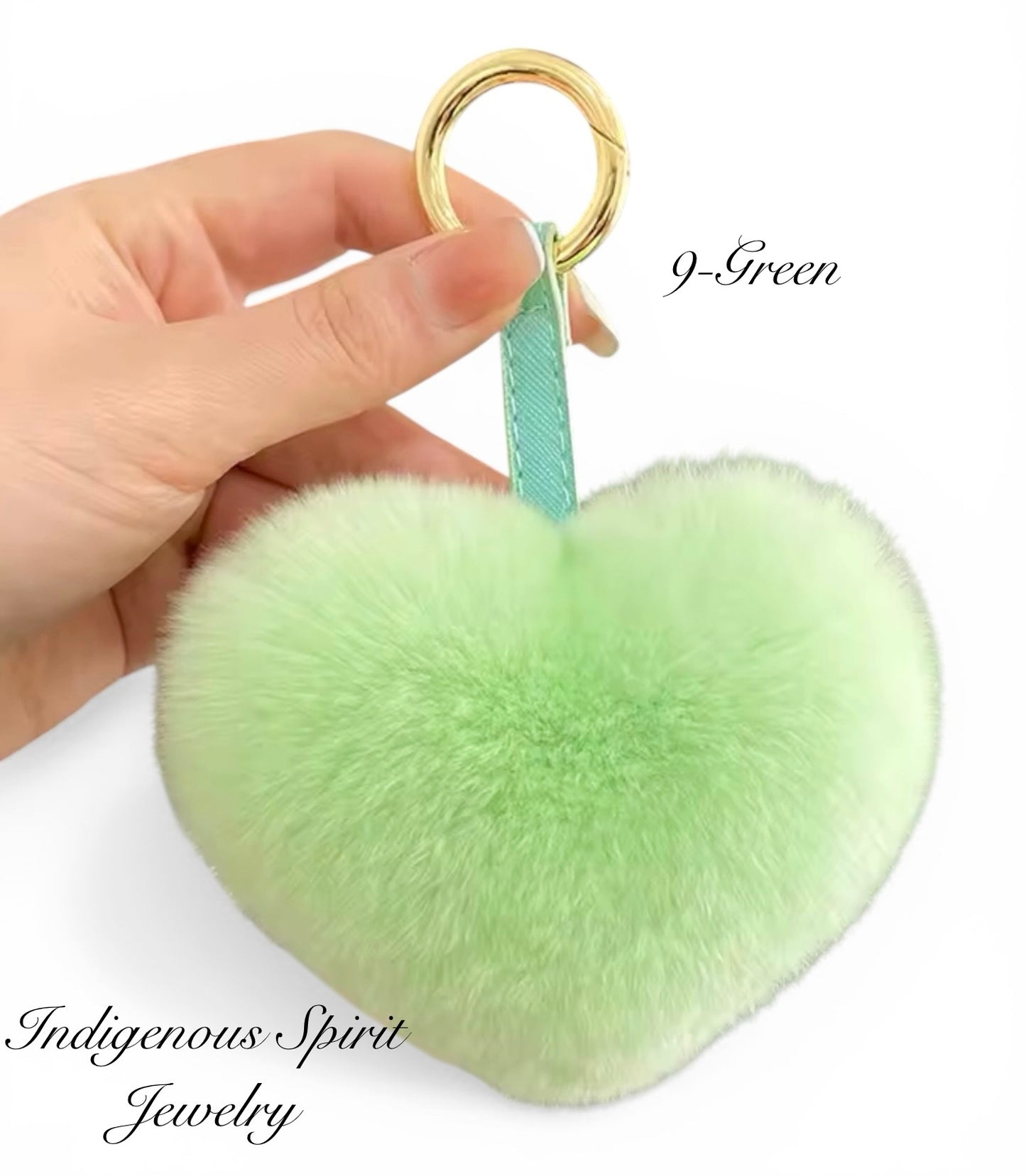 Heart Shaped Rabbit Fur Pom Pom Keychain