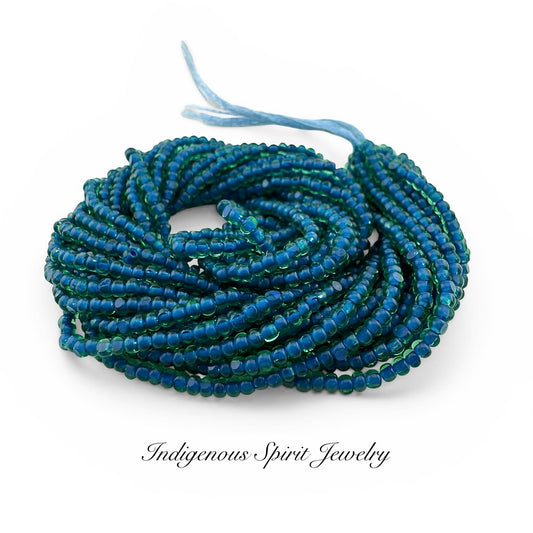 Light Green Blue Lined 2-Cut Charlotte Cut Beads