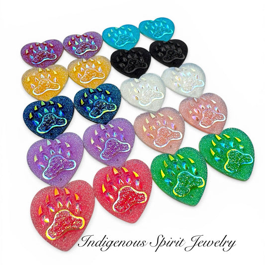 25mm Heart Bear Claw Resin Cabochons - Sew-on