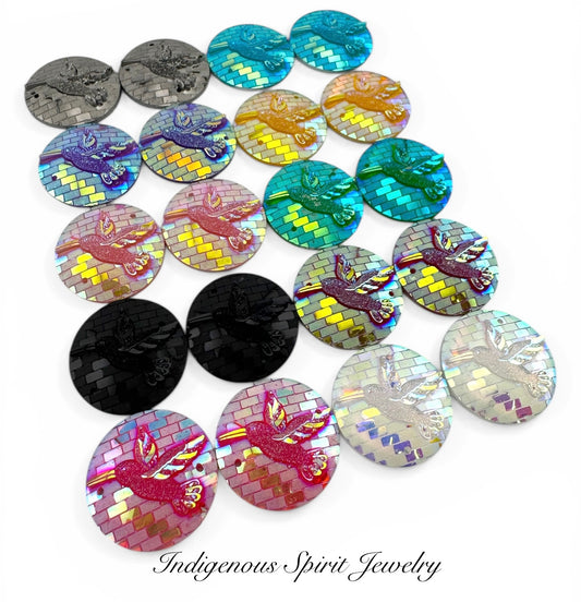 25mm Circle Hummingbird Resin Cabochons - Sew-on