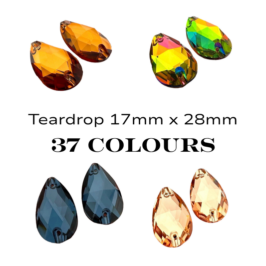 COLLECTION - 17mm x 28mm Teardrop K9 Crystal Sew-on Cabochons