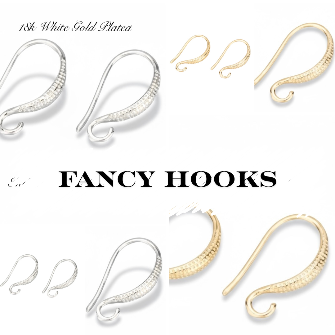 Fancy Hooks with Indent Designs - 18k Gold Plated Findings