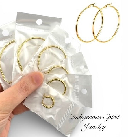 Gold Hypoallergenic Stainless Steel Hoop Earrings (7 sizes)