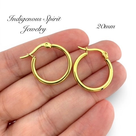 Gold Hypoallergenic Stainless Steel Hoop Earrings (7 sizes)